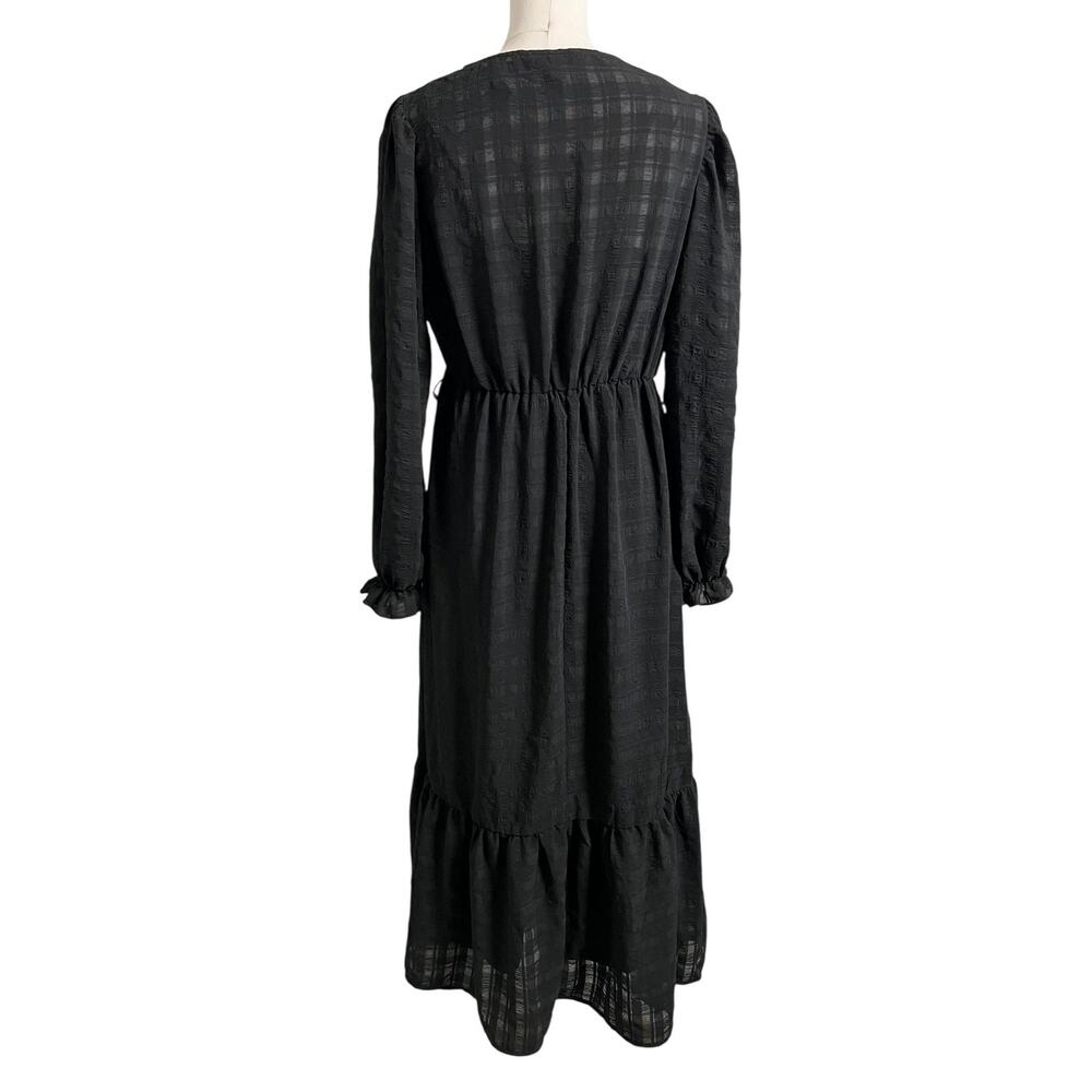 New Look Wrap Maxi Dress Womens 10 Black Long Sleeve Ruffle Hem Whimsigoth Boho - Picture 5 of 8